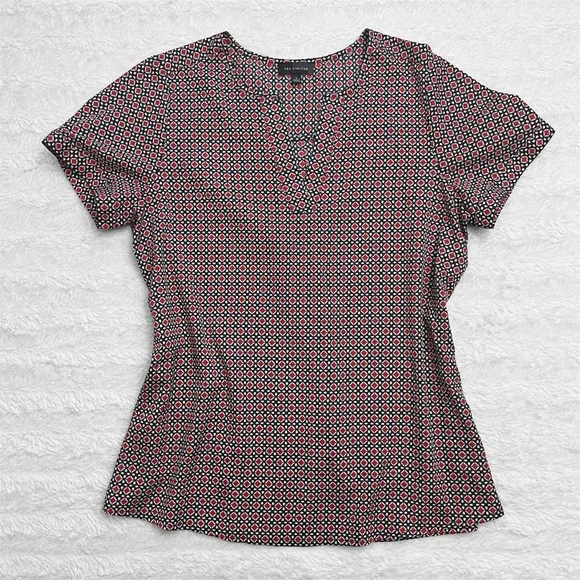 The Limited Women’s Geometric Print Short Sleeve Blouse - Red/White/Navy Blue - Picture 1 of 8